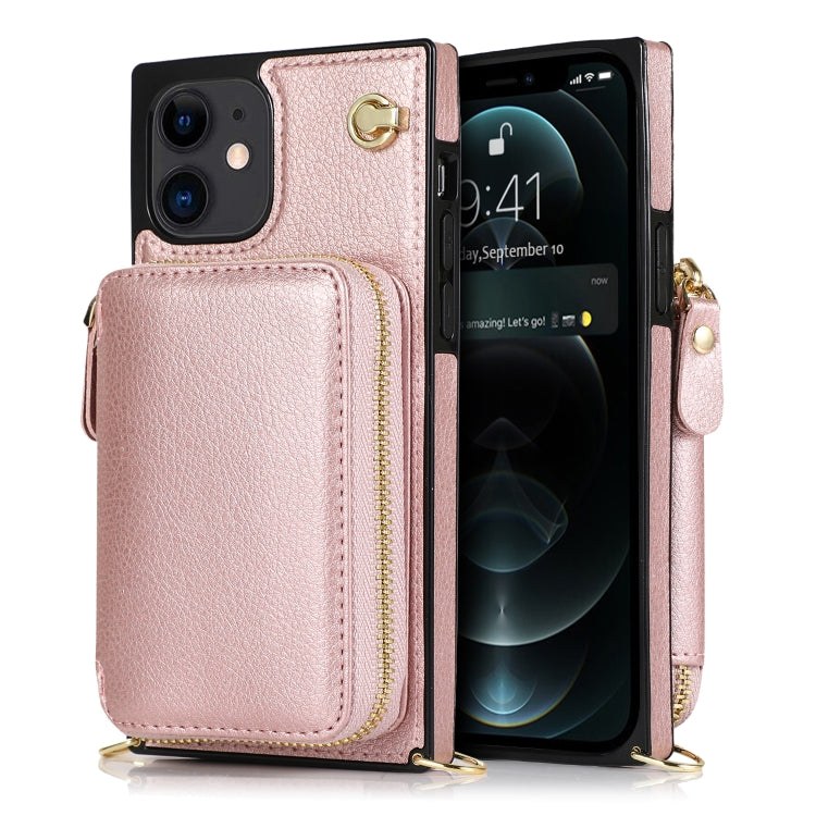 For iPhone 12 mini Cross-body Zipper Big Wallet Bag Square TPU+PU Back Cover Case with Holder & Card Slots & Wallet & Strap