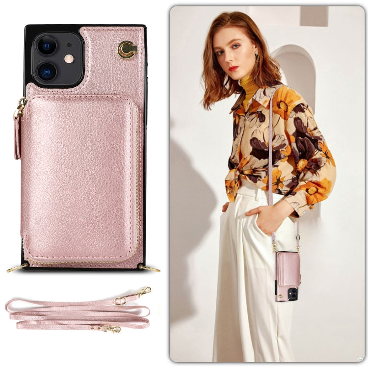 For iPhone 12 mini Cross-body Zipper Big Wallet Bag Square TPU+PU Back Cover Case with Holder & Card Slots & Wallet & Strap