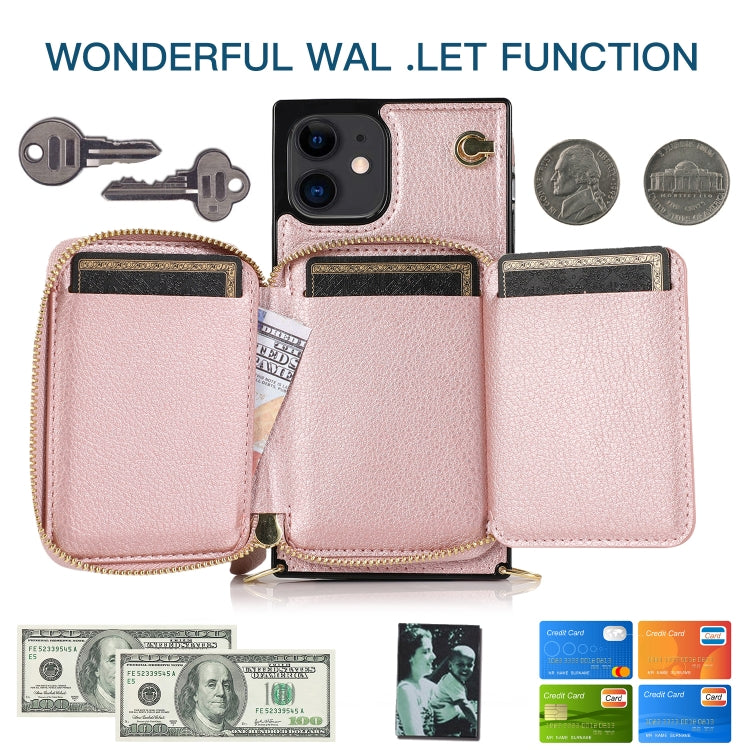 For iPhone 12 mini Cross-body Zipper Big Wallet Bag Square TPU+PU Back Cover Case with Holder & Card Slots & Wallet & Strap