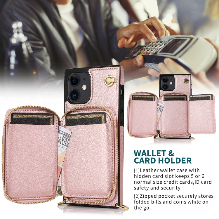 For iPhone 12 mini Cross-body Zipper Big Wallet Bag Square TPU+PU Back Cover Case with Holder & Card Slots & Wallet & Strap