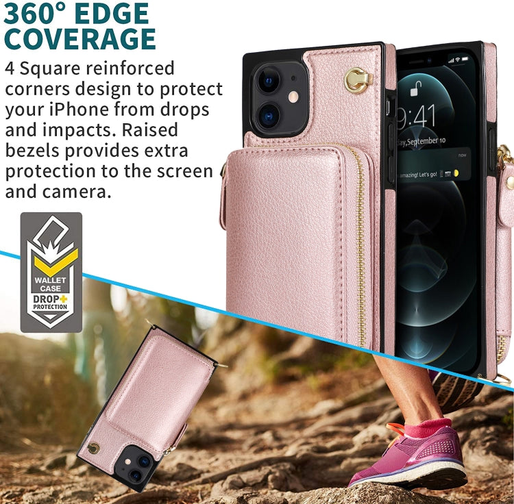 For iPhone 12 mini Cross-body Zipper Big Wallet Bag Square TPU+PU Back Cover Case with Holder & Card Slots & Wallet & Strap