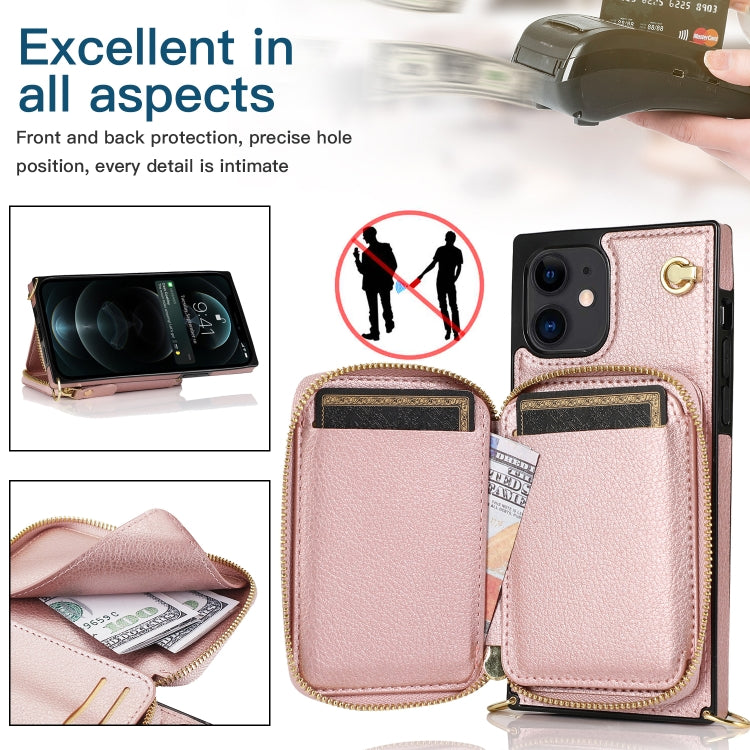 For iPhone 12 mini Cross-body Zipper Big Wallet Bag Square TPU+PU Back Cover Case with Holder & Card Slots & Wallet & Strap