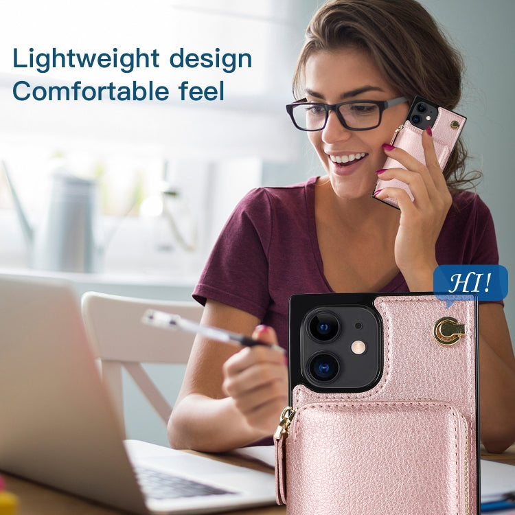 For iPhone 12 mini Cross-body Zipper Big Wallet Bag Square TPU+PU Back Cover Case with Holder & Card Slots & Wallet & Strap