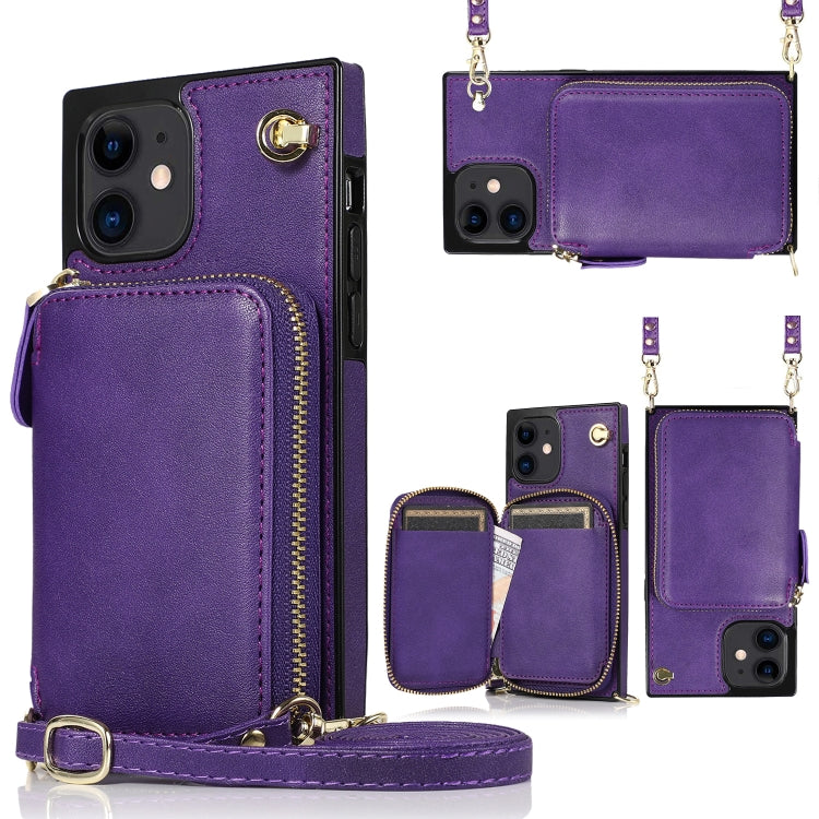 For iPhone 12 mini Cross-body Zipper Big Wallet Bag Square TPU+PU Back Cover Case with Holder & Card Slots & Wallet & Strap