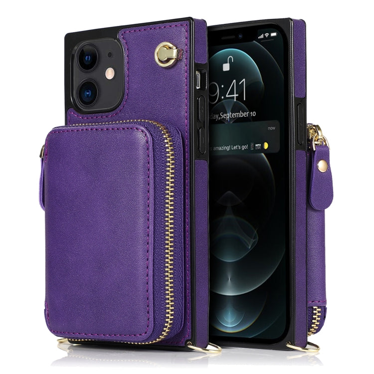 For iPhone 12 mini Cross-body Zipper Big Wallet Bag Square TPU+PU Back Cover Case with Holder & Card Slots & Wallet & Strap