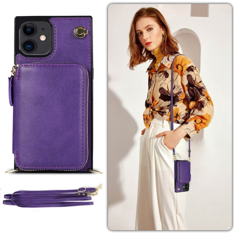 For iPhone 12 mini Cross-body Zipper Big Wallet Bag Square TPU+PU Back Cover Case with Holder & Card Slots & Wallet & Strap