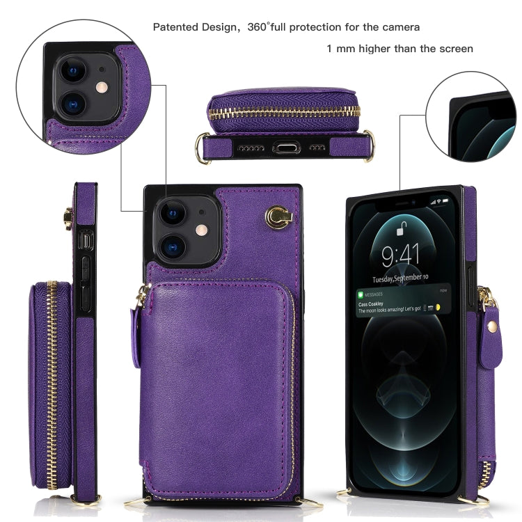 For iPhone 12 mini Cross-body Zipper Big Wallet Bag Square TPU+PU Back Cover Case with Holder & Card Slots & Wallet & Strap