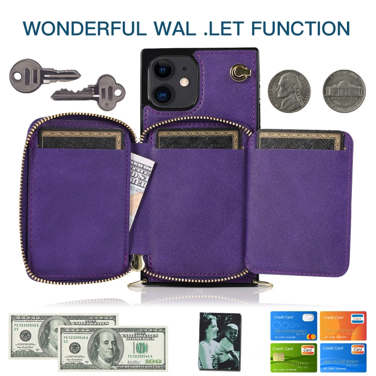 For iPhone 12 mini Cross-body Zipper Big Wallet Bag Square TPU+PU Back Cover Case with Holder & Card Slots & Wallet & Strap