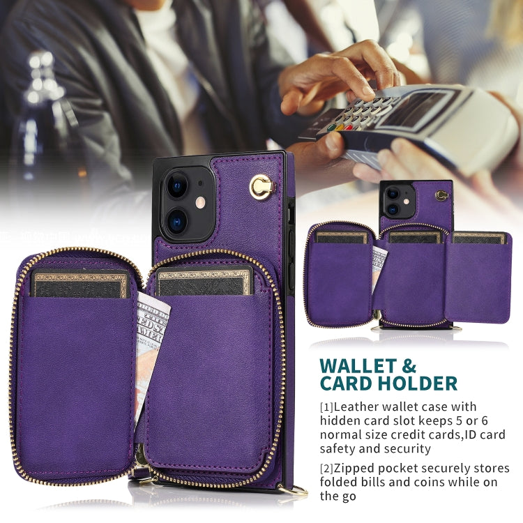 For iPhone 12 mini Cross-body Zipper Big Wallet Bag Square TPU+PU Back Cover Case with Holder & Card Slots & Wallet & Strap