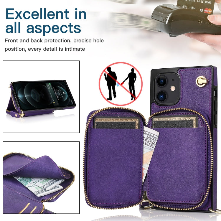 For iPhone 12 mini Cross-body Zipper Big Wallet Bag Square TPU+PU Back Cover Case with Holder & Card Slots & Wallet & Strap