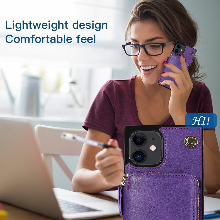 For iPhone 12 mini Cross-body Zipper Big Wallet Bag Square TPU+PU Back Cover Case with Holder & Card Slots & Wallet & Strap