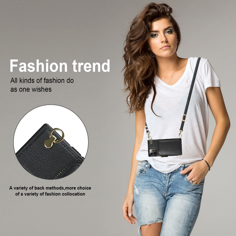 For iPhone 12 / 12 Pro Cross-body Zipper Big Wallet Bag Square TPU+PU Back Cover Case with Holder & Card Slots & Wallet & Strap