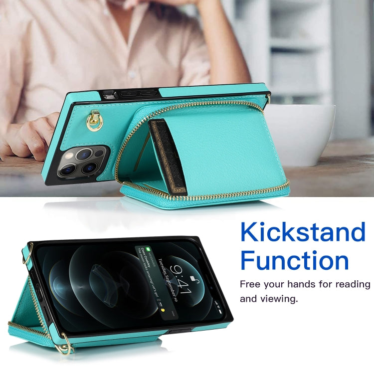 For iPhone 12 / 12 Pro Cross-body Zipper Big Wallet Bag Square TPU+PU Back Cover Case with Holder & Card Slots & Wallet & Strap