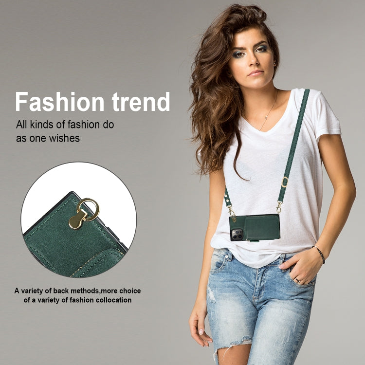 For iPhone 12 / 12 Pro Cross-body Zipper Big Wallet Bag Square TPU+PU Back Cover Case with Holder & Card Slots & Wallet & Strap