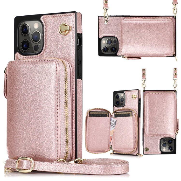 For iPhone 12 / 12 Pro Cross-body Zipper Big Wallet Bag Square TPU+PU Back Cover Case with Holder & Card Slots & Wallet & Strap