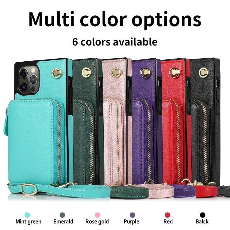 For iPhone 12 Pro Max Cross-body Zipper Big Wallet Bag Square TPU+PU Back Cover Case with Holder & Card Slots & Wallet & Strap