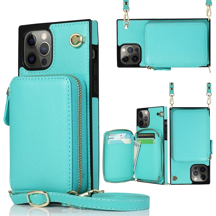 For iPhone 12 Pro Max Cross-body Zipper Big Wallet Bag Square TPU+PU Back Cover Case with Holder & Card Slots & Wallet & Strap