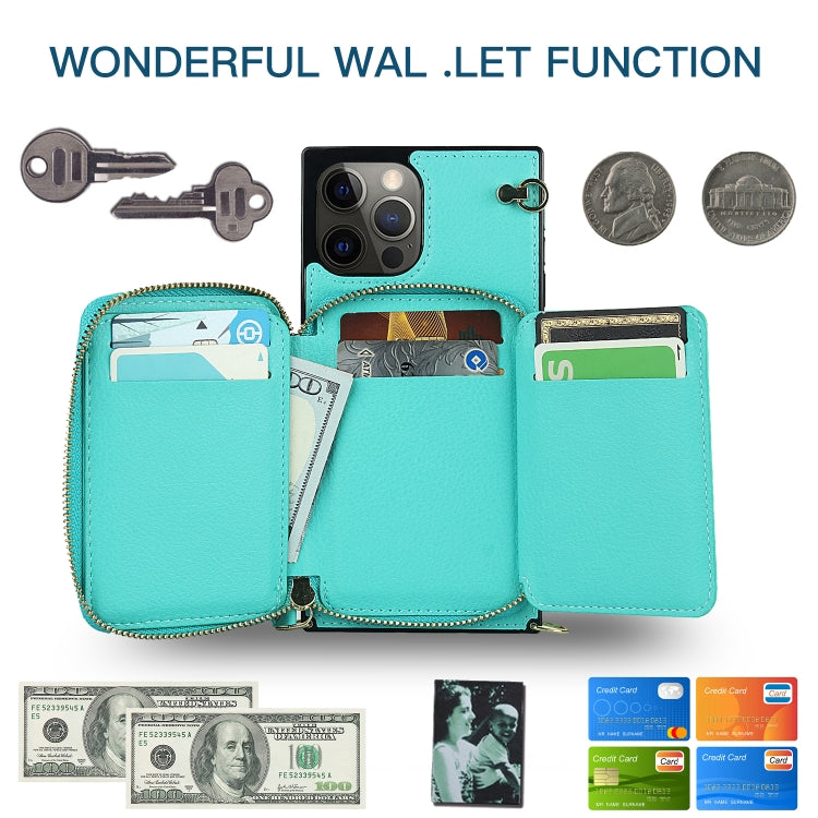 For iPhone 12 Pro Max Cross-body Zipper Big Wallet Bag Square TPU+PU Back Cover Case with Holder & Card Slots & Wallet & Strap