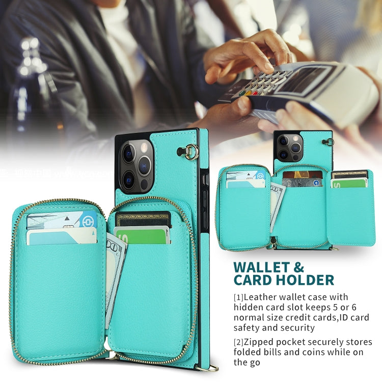 For iPhone 12 Pro Max Cross-body Zipper Big Wallet Bag Square TPU+PU Back Cover Case with Holder & Card Slots & Wallet & Strap