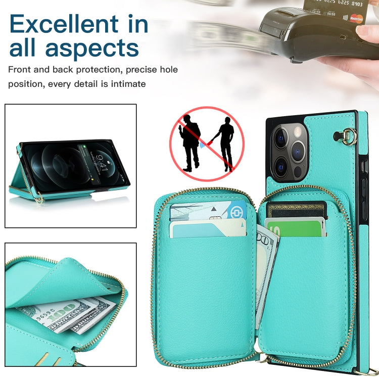 For iPhone 12 Pro Max Cross-body Zipper Big Wallet Bag Square TPU+PU Back Cover Case with Holder & Card Slots & Wallet & Strap