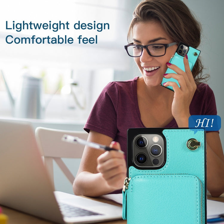 For iPhone 12 Pro Max Cross-body Zipper Big Wallet Bag Square TPU+PU Back Cover Case with Holder & Card Slots & Wallet & Strap