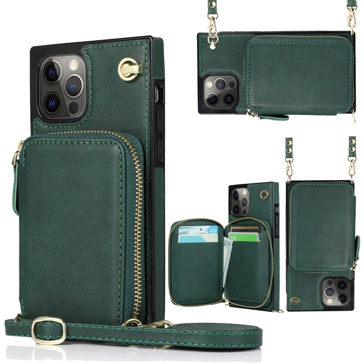 For iPhone 12 Pro Max Cross-body Zipper Big Wallet Bag Square TPU+PU Back Cover Case with Holder & Card Slots & Wallet & Strap