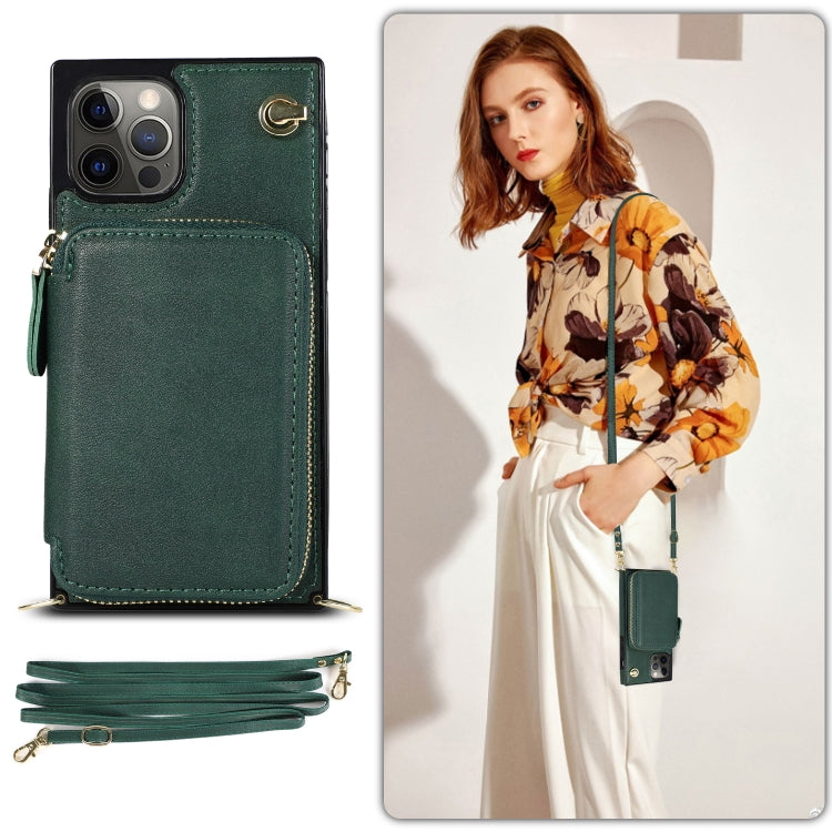 For iPhone 12 Pro Max Cross-body Zipper Big Wallet Bag Square TPU+PU Back Cover Case with Holder & Card Slots & Wallet & Strap