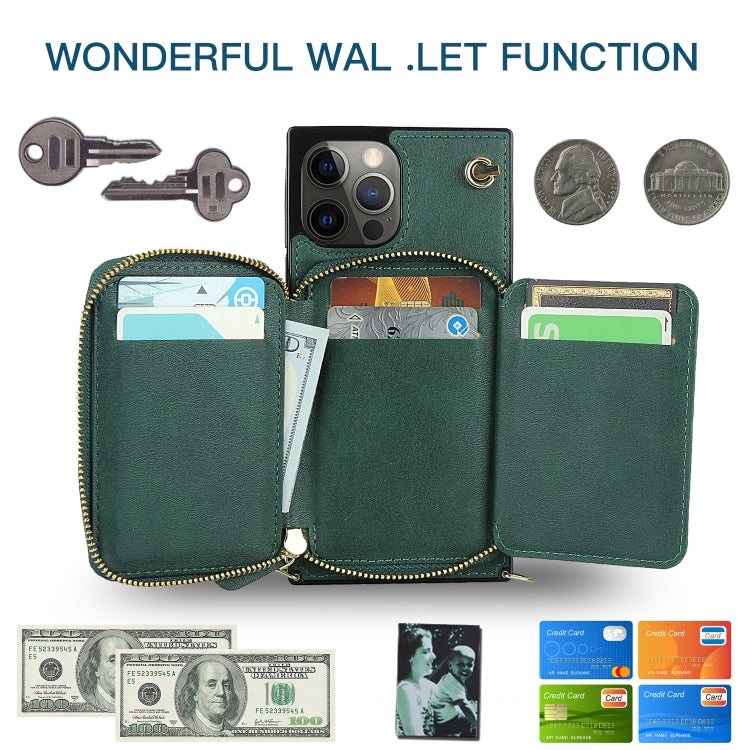 For iPhone 12 Pro Max Cross-body Zipper Big Wallet Bag Square TPU+PU Back Cover Case with Holder & Card Slots & Wallet & Strap