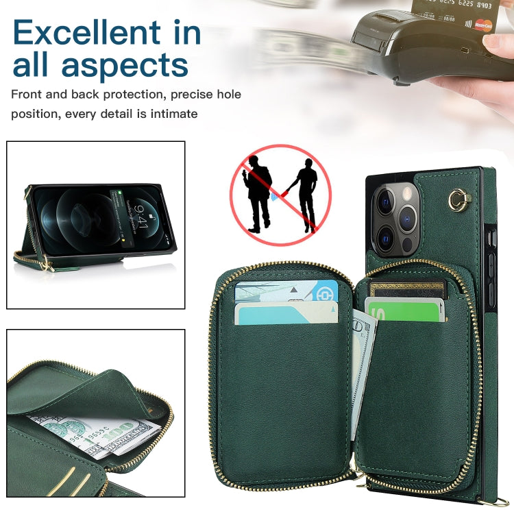 For iPhone 12 Pro Max Cross-body Zipper Big Wallet Bag Square TPU+PU Back Cover Case with Holder & Card Slots & Wallet & Strap
