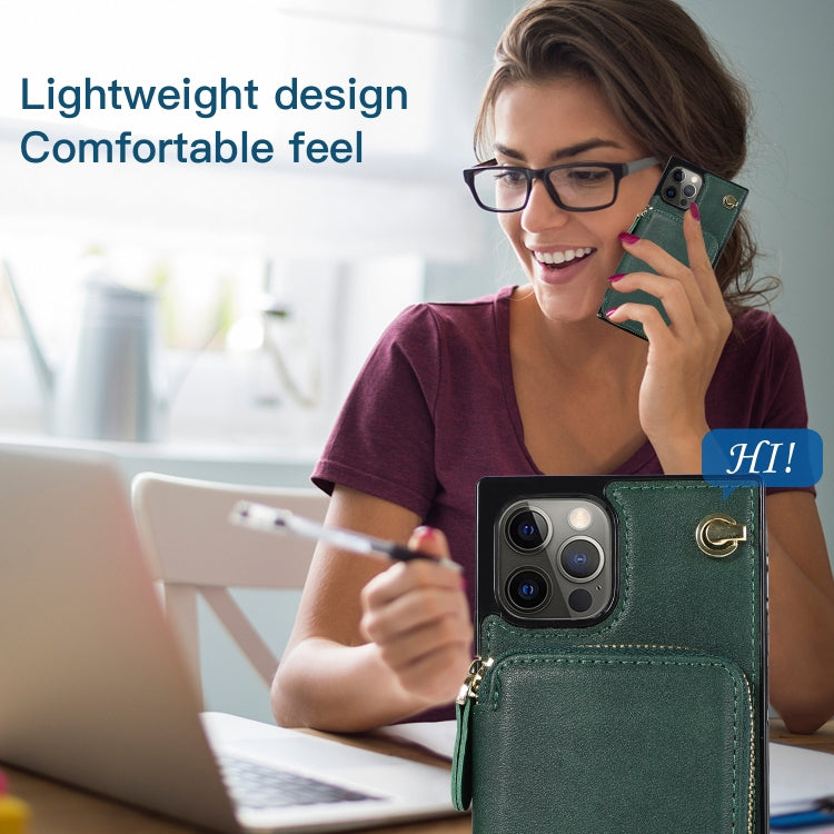 For iPhone 12 Pro Max Cross-body Zipper Big Wallet Bag Square TPU+PU Back Cover Case with Holder & Card Slots & Wallet & Strap