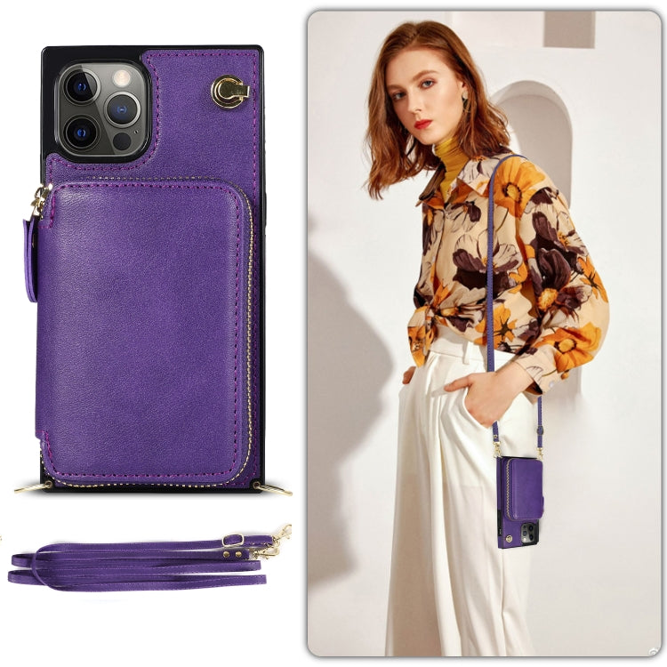 For iPhone 12 Pro Max Cross-body Zipper Big Wallet Bag Square TPU+PU Back Cover Case with Holder & Card Slots & Wallet & Strap