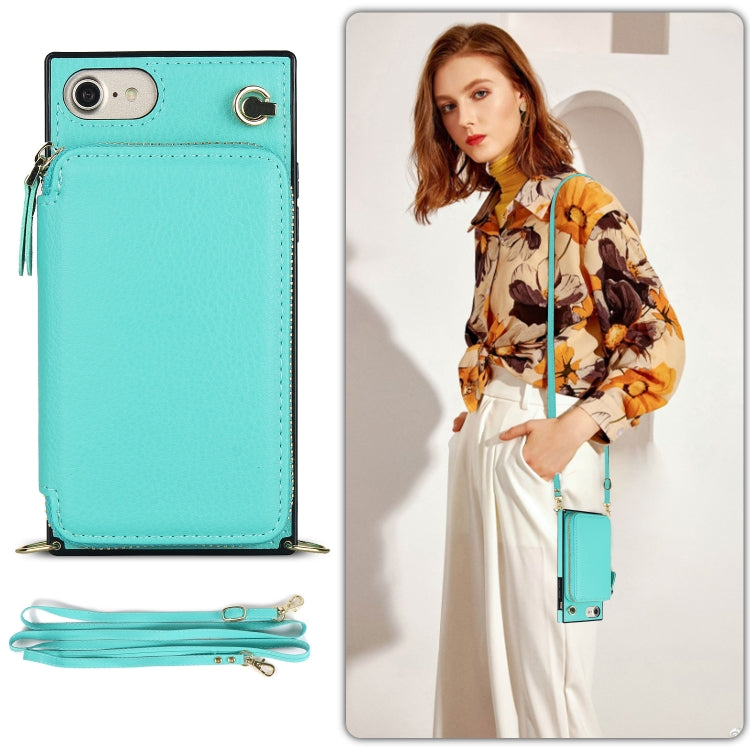For iPhone SE 2022 / SE 2020 / 8 / 7 Cross-body Zipper Big Wallet Bag Square TPU+PU Back Cover Case with Holder & Card Slots & Wallet & Strap