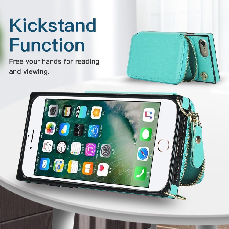 For iPhone SE 2022 / SE 2020 / 8 / 7 Cross-body Zipper Big Wallet Bag Square TPU+PU Back Cover Case with Holder & Card Slots & Wallet & Strap