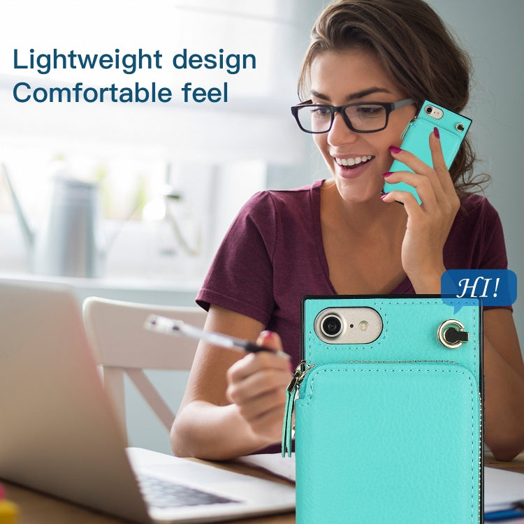 For iPhone SE 2022 / SE 2020 / 8 / 7 Cross-body Zipper Big Wallet Bag Square TPU+PU Back Cover Case with Holder & Card Slots & Wallet & Strap