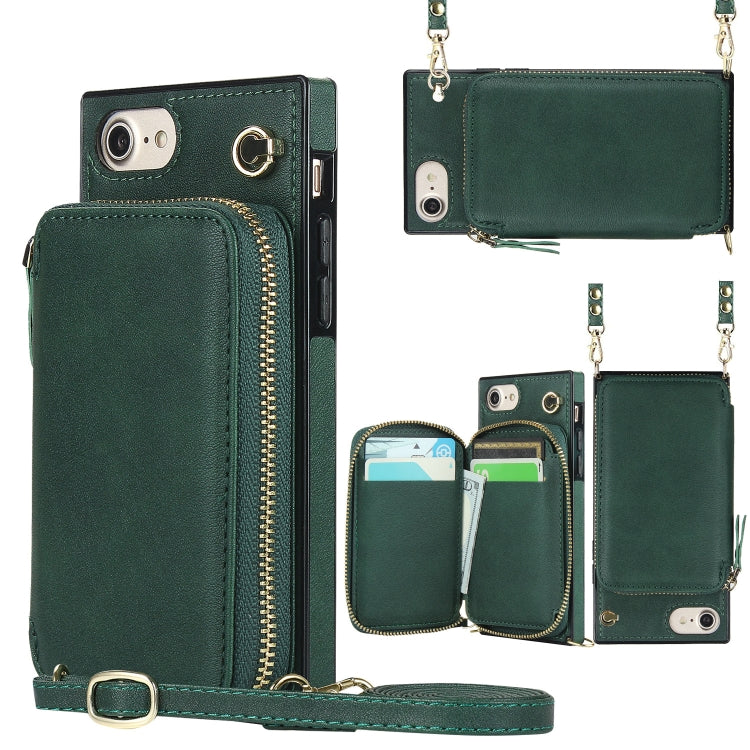 For iPhone SE 2022 / SE 2020 / 8 / 7 Cross-body Zipper Big Wallet Bag Square TPU+PU Back Cover Case with Holder & Card Slots & Wallet & Strap