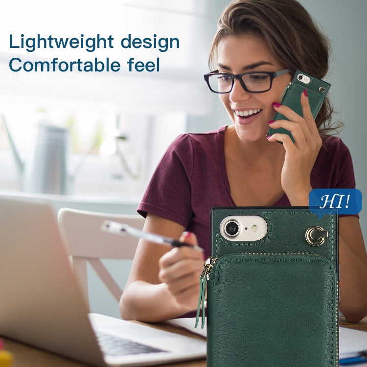 For iPhone SE 2022 / SE 2020 / 8 / 7 Cross-body Zipper Big Wallet Bag Square TPU+PU Back Cover Case with Holder & Card Slots & Wallet & Strap