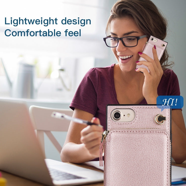 For iPhone SE 2022 / SE 2020 / 8 / 7 Cross-body Zipper Big Wallet Bag Square TPU+PU Back Cover Case with Holder & Card Slots & Wallet & Strap