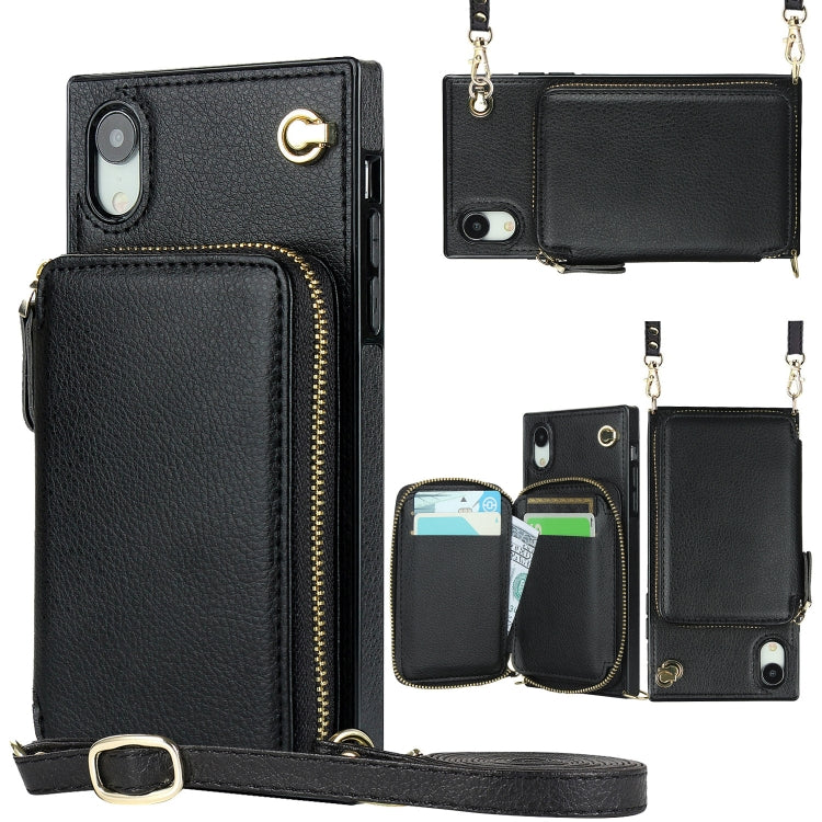 For iPhone XR Cross-body Zipper Big Wallet Bag Square TPU+PU Back Cover Case with Holder & Card Slots & Wallet & Strap