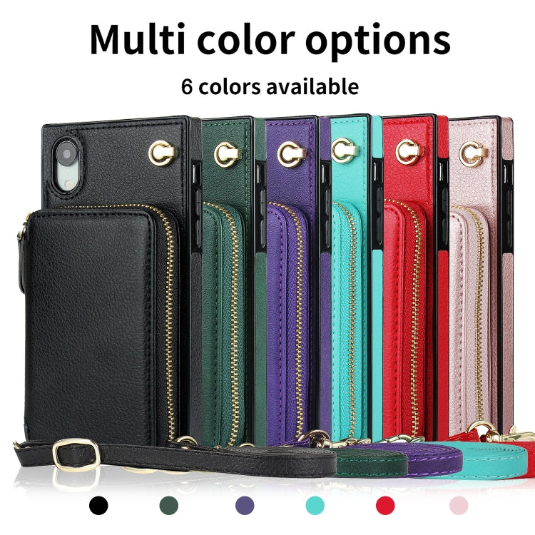 For iPhone XR Cross-body Zipper Big Wallet Bag Square TPU+PU Back Cover Case with Holder & Card Slots & Wallet & Strap