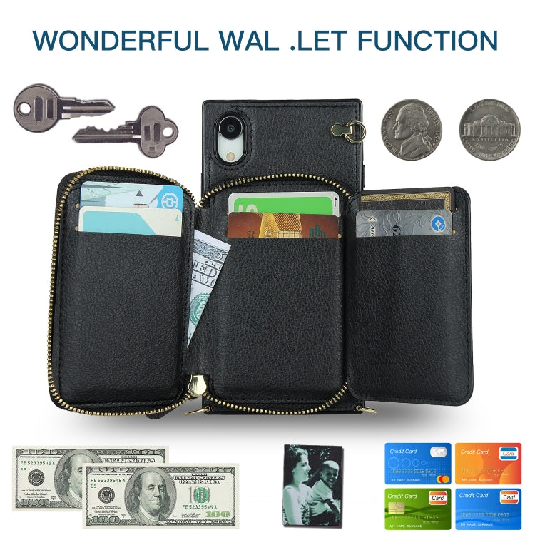 For iPhone XR Cross-body Zipper Big Wallet Bag Square TPU+PU Back Cover Case with Holder & Card Slots & Wallet & Strap