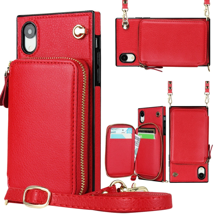 For iPhone XR Cross-body Zipper Big Wallet Bag Square TPU+PU Back Cover Case with Holder & Card Slots & Wallet & Strap