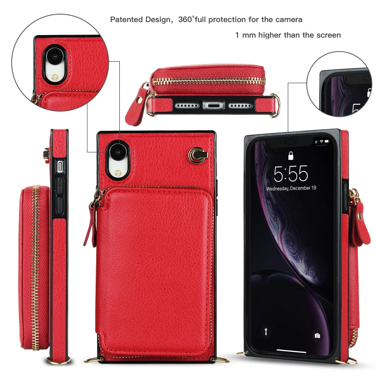 For iPhone XR Cross-body Zipper Big Wallet Bag Square TPU+PU Back Cover Case with Holder & Card Slots & Wallet & Strap