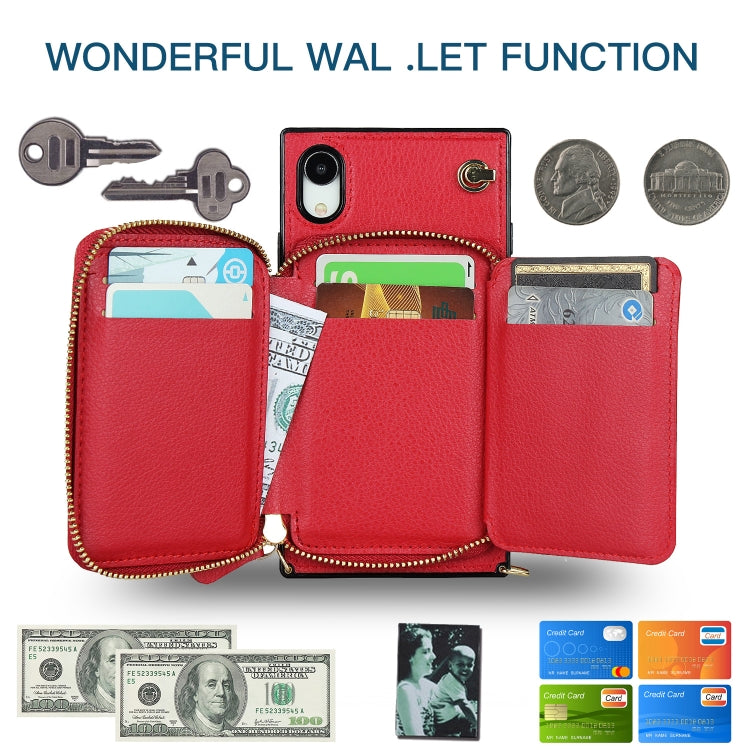 For iPhone XR Cross-body Zipper Big Wallet Bag Square TPU+PU Back Cover Case with Holder & Card Slots & Wallet & Strap