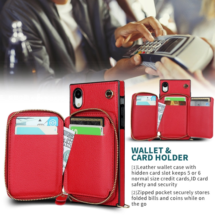 For iPhone XR Cross-body Zipper Big Wallet Bag Square TPU+PU Back Cover Case with Holder & Card Slots & Wallet & Strap