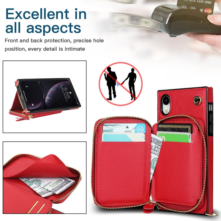 For iPhone XR Cross-body Zipper Big Wallet Bag Square TPU+PU Back Cover Case with Holder & Card Slots & Wallet & Strap