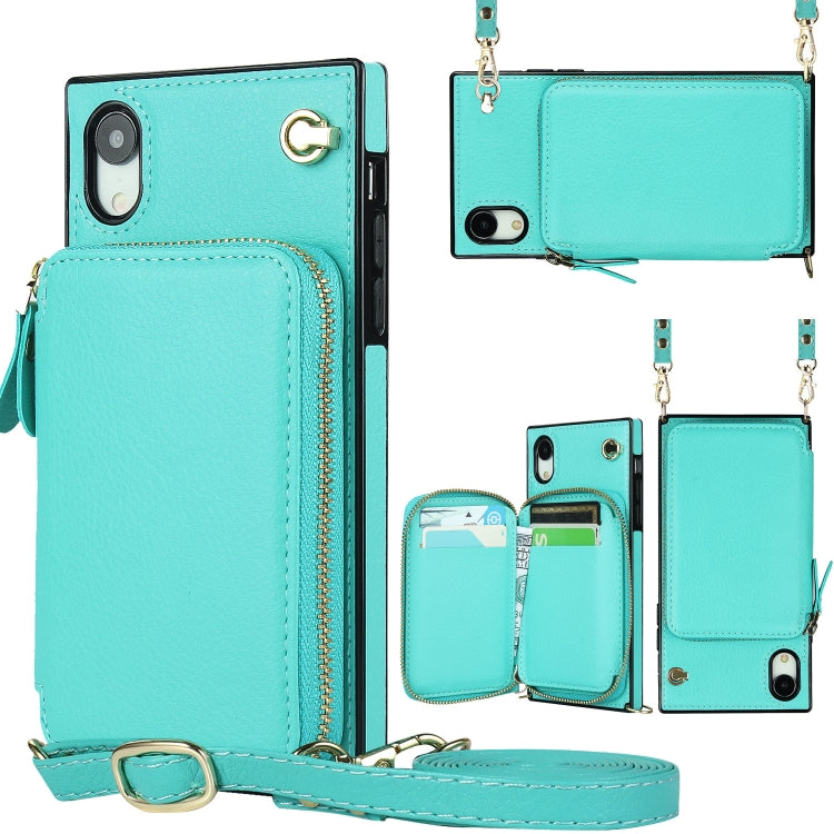For iPhone XR Cross-body Zipper Big Wallet Bag Square TPU+PU Back Cover Case with Holder & Card Slots & Wallet & Strap