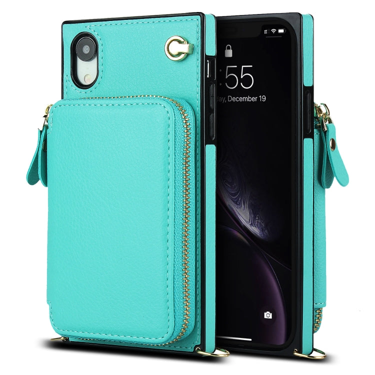 For iPhone XR Cross-body Zipper Big Wallet Bag Square TPU+PU Back Cover Case with Holder & Card Slots & Wallet & Strap