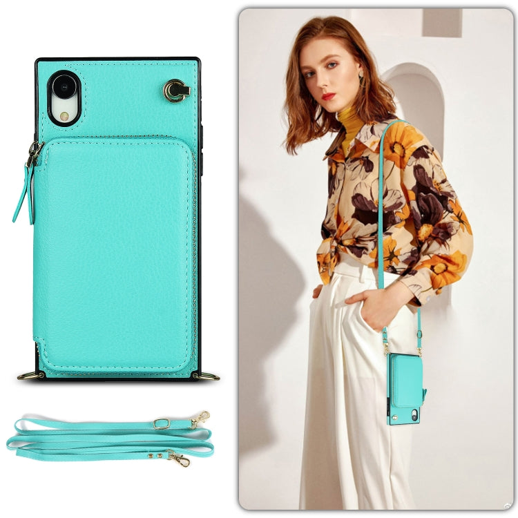 For iPhone XR Cross-body Zipper Big Wallet Bag Square TPU+PU Back Cover Case with Holder & Card Slots & Wallet & Strap