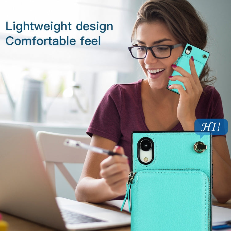 For iPhone XR Cross-body Zipper Big Wallet Bag Square TPU+PU Back Cover Case with Holder & Card Slots & Wallet & Strap