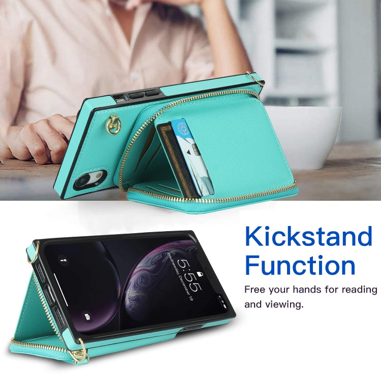 For iPhone XR Cross-body Zipper Big Wallet Bag Square TPU+PU Back Cover Case with Holder & Card Slots & Wallet & Strap